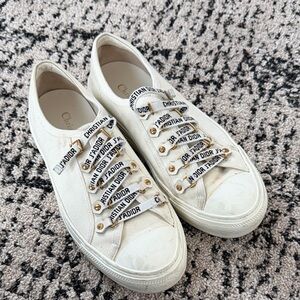 Dior Cream Canvas Sneakers with Logo Laces